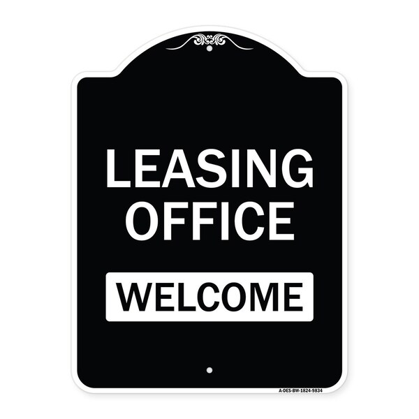 Designer Series-Leasing Office Welcome Black & White Heavy-Gauge Aluminum, 24" x 18", BW-1824-9834